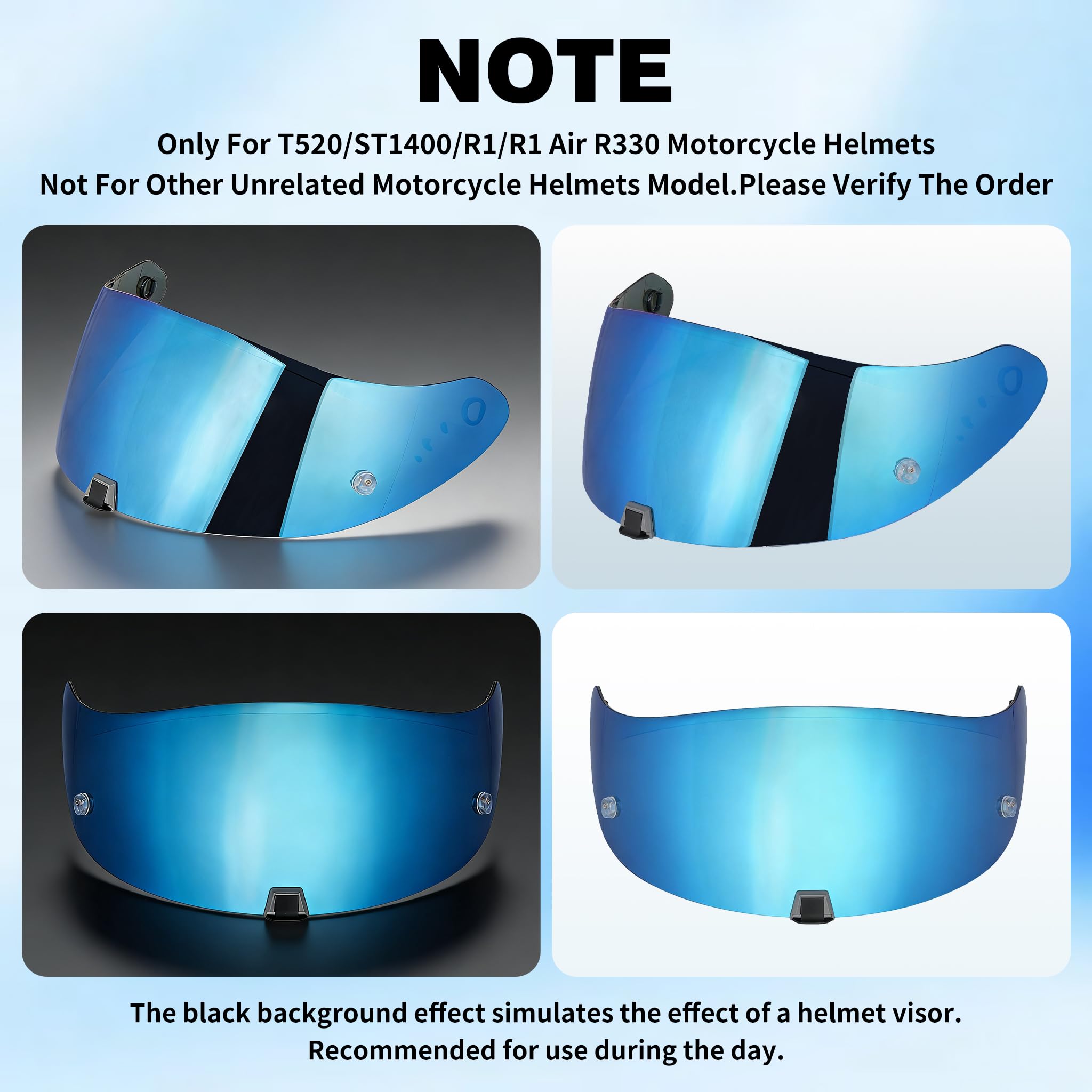 Helmvisier für EXO-T520/1400/391 R1 Motorradhelm Visier Motorrad Windschutz Helm Objektiv Visier Motorradhelm UV-Schutz Helm Ersatz (Chrom Blue)