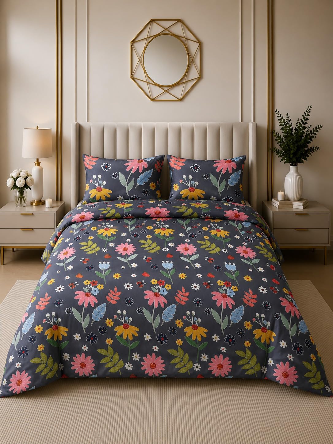 Super Soft Glace Cotton King Size Double Bed Reversible AC Comforter || Blanket || Duvet || Dohar for All Seasons/Weathers - Pack of 1 - Blue Flowers-image-14