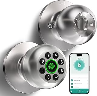 Fingerprint Door Lock, Smart Fingerprint Door Knob with Keypad, Biometric Door Lock with App Control, Auto Lock Door Lock with Code, Keyless Door Knob with Lock for Bedroom, Home,Office-Satin Nickel