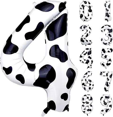 Globo número 4 de 40 pulgadas con estampado de vaca, globos de aluminio con números grandes para fiesta de cumpleaños, baby shower, primera fiesta disponible en Yaxa Venezuela