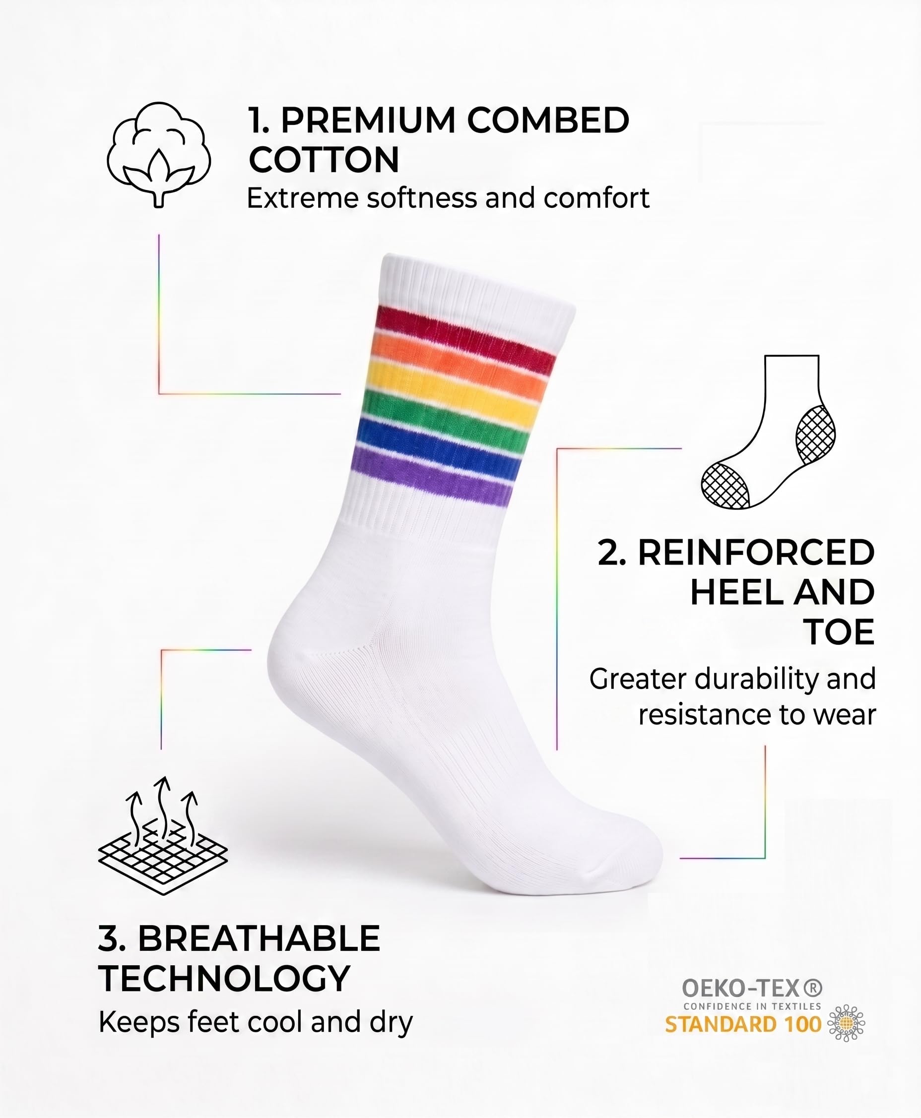 Calcetines Pride Sport Premium Unisex - Calcetines Deportivos de Algodón con Bandera Arcoíris LGTBI - Accesorios Cabalgata Orgullo LGTBQ+ para Hombre y Mujer