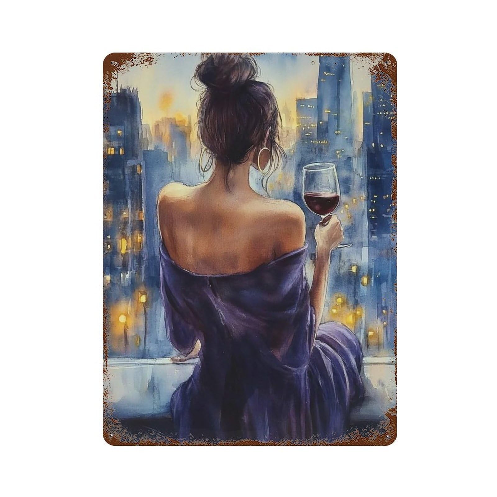 YHGERTKU City Night Lady 02 Wall Art Retro Iron Vintage Metal Tin Sign Poster Modern Decor for Living Rooms Gift 40x30cm