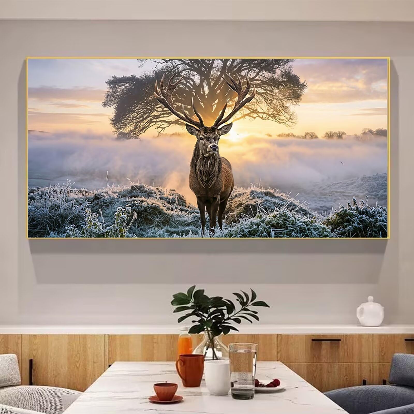 Diamond Painting Elch Diamond Painting Erwachsene Groß Baum, 5D Full Runder Drill Diamanten Malen Nach Zahlen, DIY Set Mosaik Bastelset Kreativ Set für Erwachsene Home Decor Wanddeko 80x160cm, Cod-877