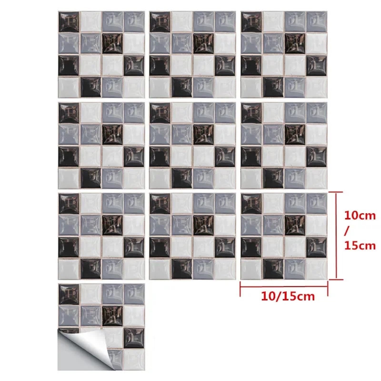 Szklane mozaiki lustrzane, Miniaturowe płytki mozaikowe 10 szt. Naklejki na płytki mozaikowe Kryształowe samoprzylepne naklejki ścienne do kuchni Salon Łazienka Dekoracja PVC(Color 14,15X15cmX10pcs)