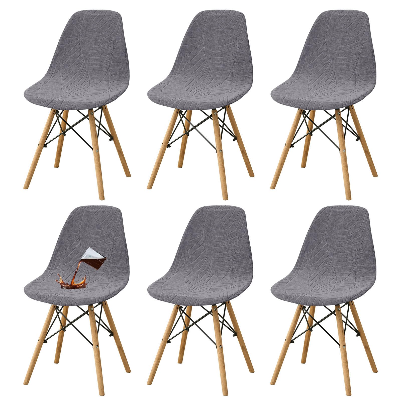 YOPOIY Waterproof Shell Chair Covers Set of 6 4 2, Stretch Armless Chair Slipcovers for Dining Chairs, Washable Mid Century Modern Chair Protector for Pets (dark gray,6 PCS)
