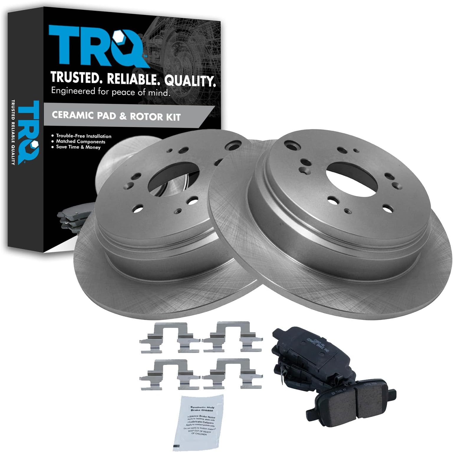 TRQ Rear Brake Pad & Rotor Kit Brake Pads Brake Rotor Ceramic Compatible with 2002-2004 Honda Odyssey