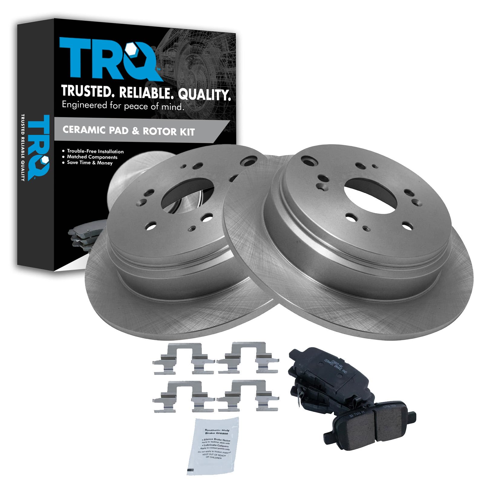 TRQ Rear Brake Pad & Rotor Kit Brake Pads Brake Rotor Ceramic Compatible with 2002-2004 Honda Odyssey