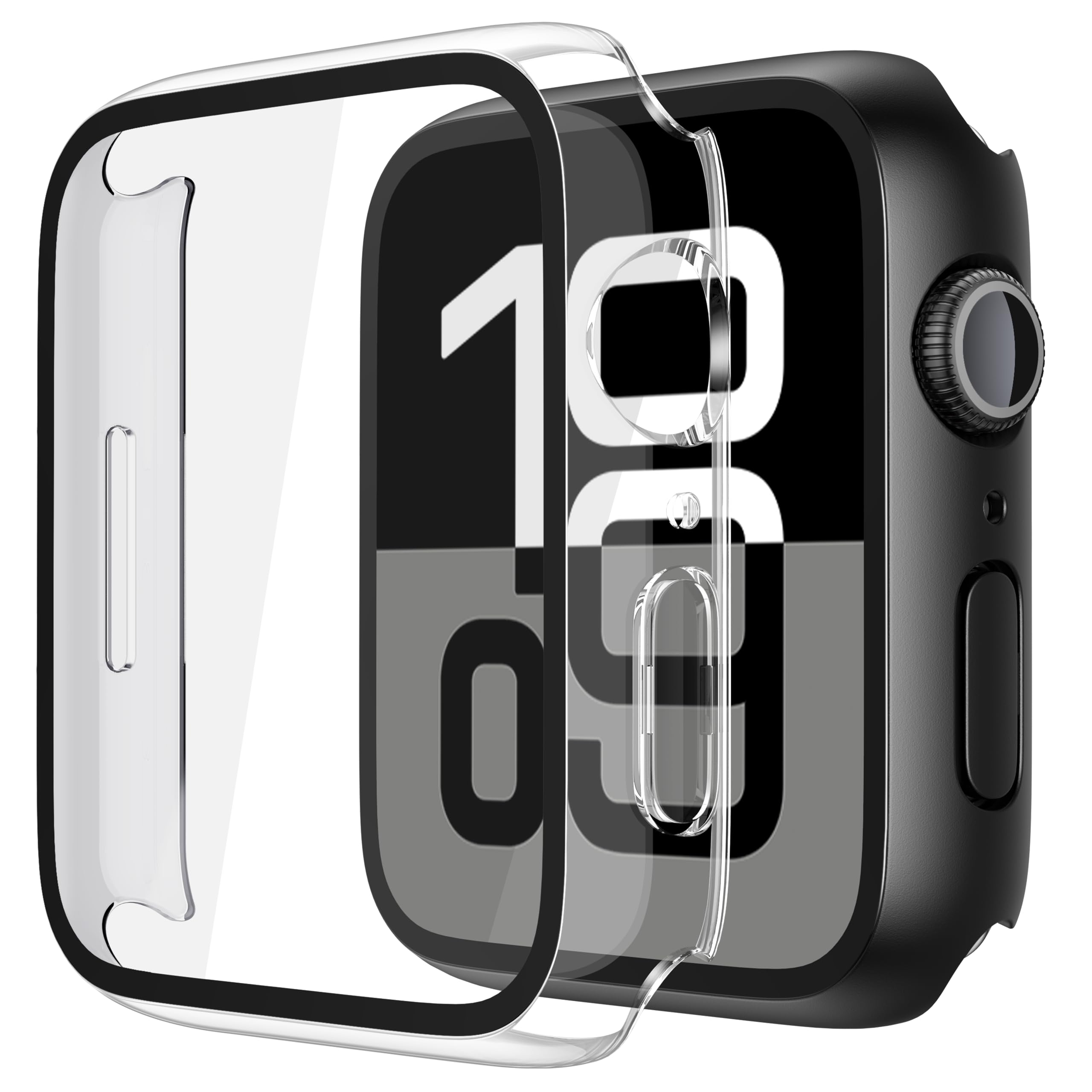Misxi 2 Pack Tempered Glass Case Compatible for Apple Watch Series 10 (2024) 42mm, Hard PC Screen Protector Ultra-Thin Lightweight Scratch-Resistant Cover for iWatch, 1 Black + 1 Transparent