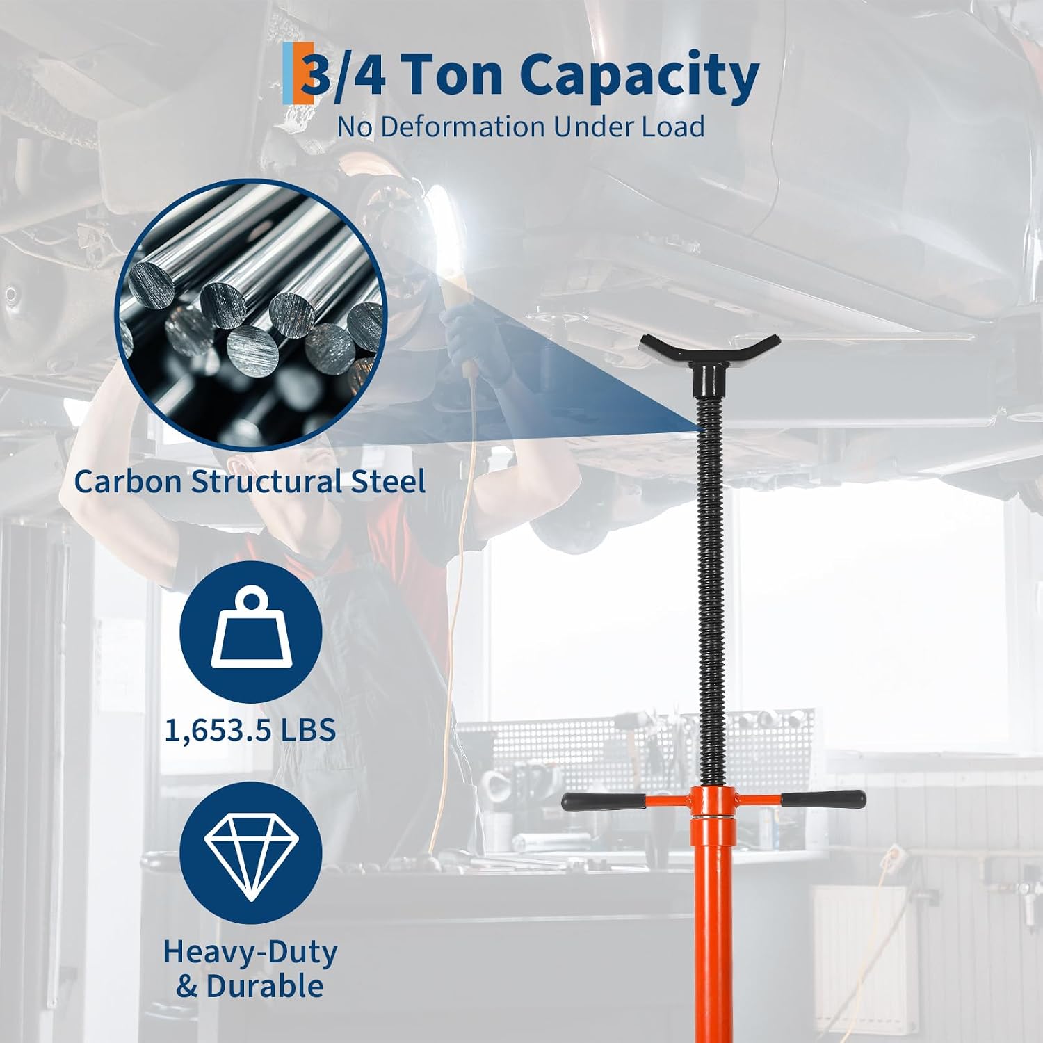 Underhoist Support Stand, 1653 LBS Pole Jack Stand with Adjustable 52"-76" Height, 3/4 Ton Under Hoist Support Stand for Vehicle Lifting & Support