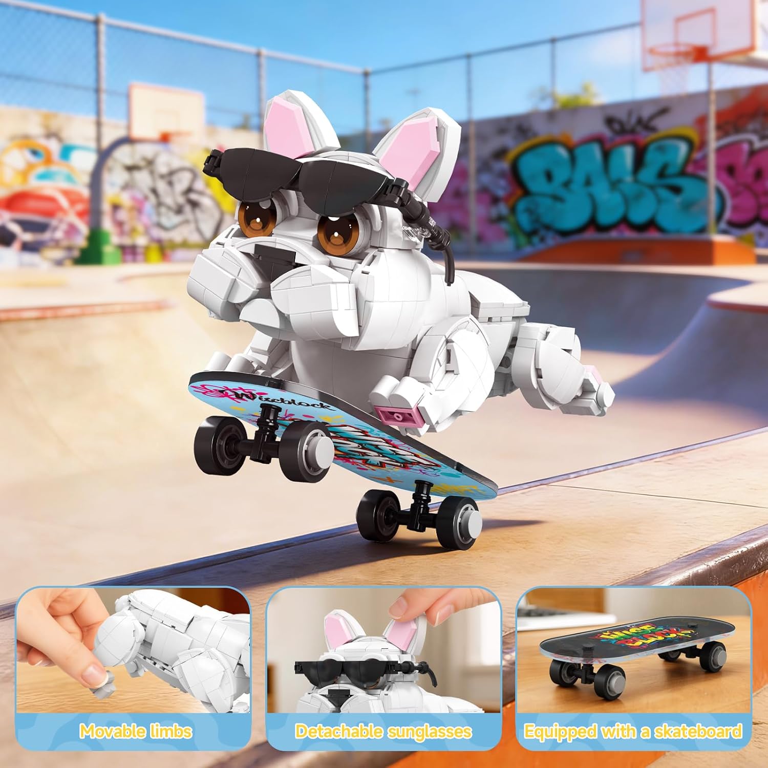 Wise Block 2-in-1 Building Toy Set, Transforms to 2 Different Animals - from Skating Frenchie to Skiing Cat, Creative Buildng Block Toys for Kids 659 pcs
