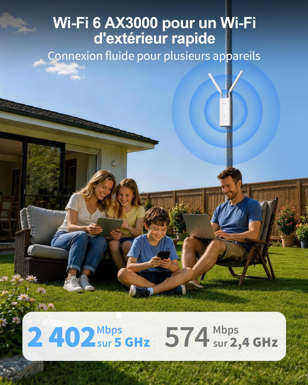 BrosTrend AX3000 Répéteur WiFi 6 Extérieur Longue Portée avec Gigabit PoE | Double Bande 5GHz + 2,4GHz Repeteur WiFi Exterieur Puissant, IP65, PoE Passif, OFDMA, Bon pour Jardin, Yard, Caméra, Starlink