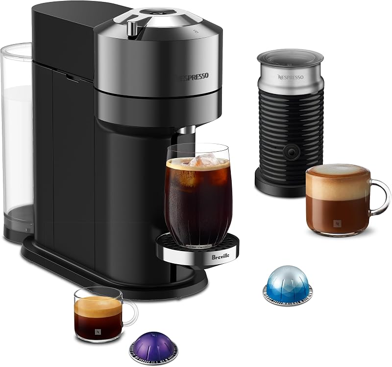 Vertuo Next Deluxe Coffee and Espresso Maker, Pure Chrome with Aeroccino Milk Frother,1.1 liter, Black,Dark Chrome