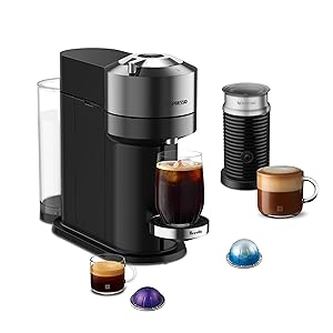Nespresso Vertuo Next Deluxe Coffee and Espresso Maker, Pure Chrome with Aeroccino Milk Frother,1.1 liter, Black