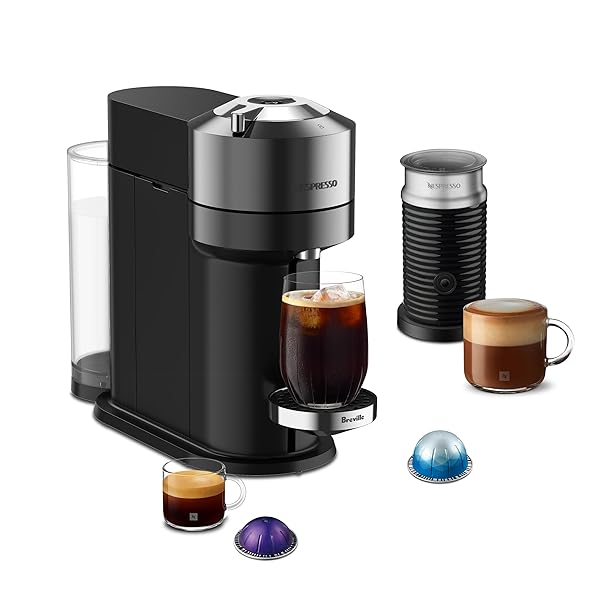 Nespresso Vertuo Next Deluxe Coffee and Espresso Maker, Pure Chrome with Aeroccino Milk Frother,1.1 liter, Black
