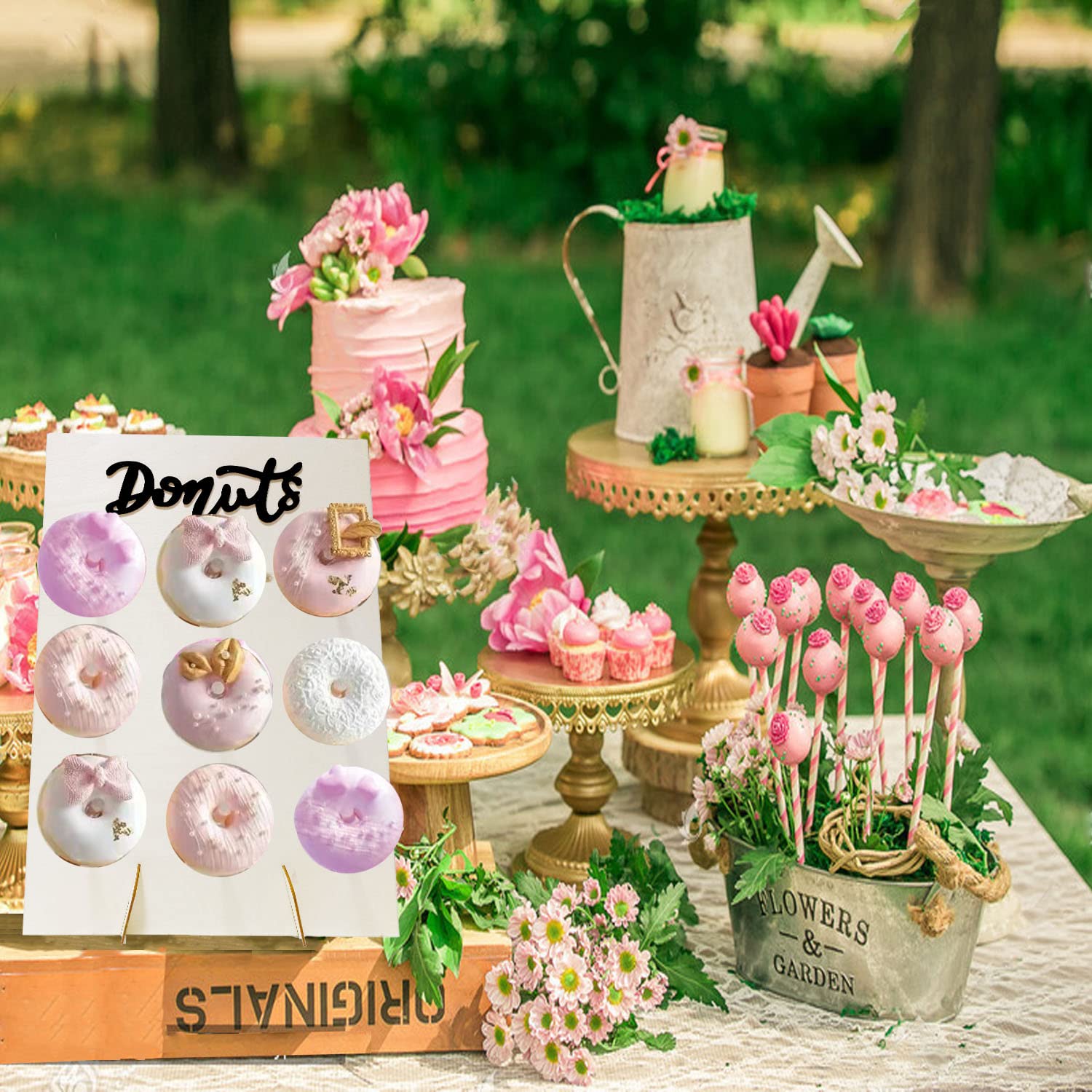 Espositore Per Ciambelle In Legno | 3 Pezzi | Per Feste E Matrimoni | Porta Donuts Parete - Foto 4