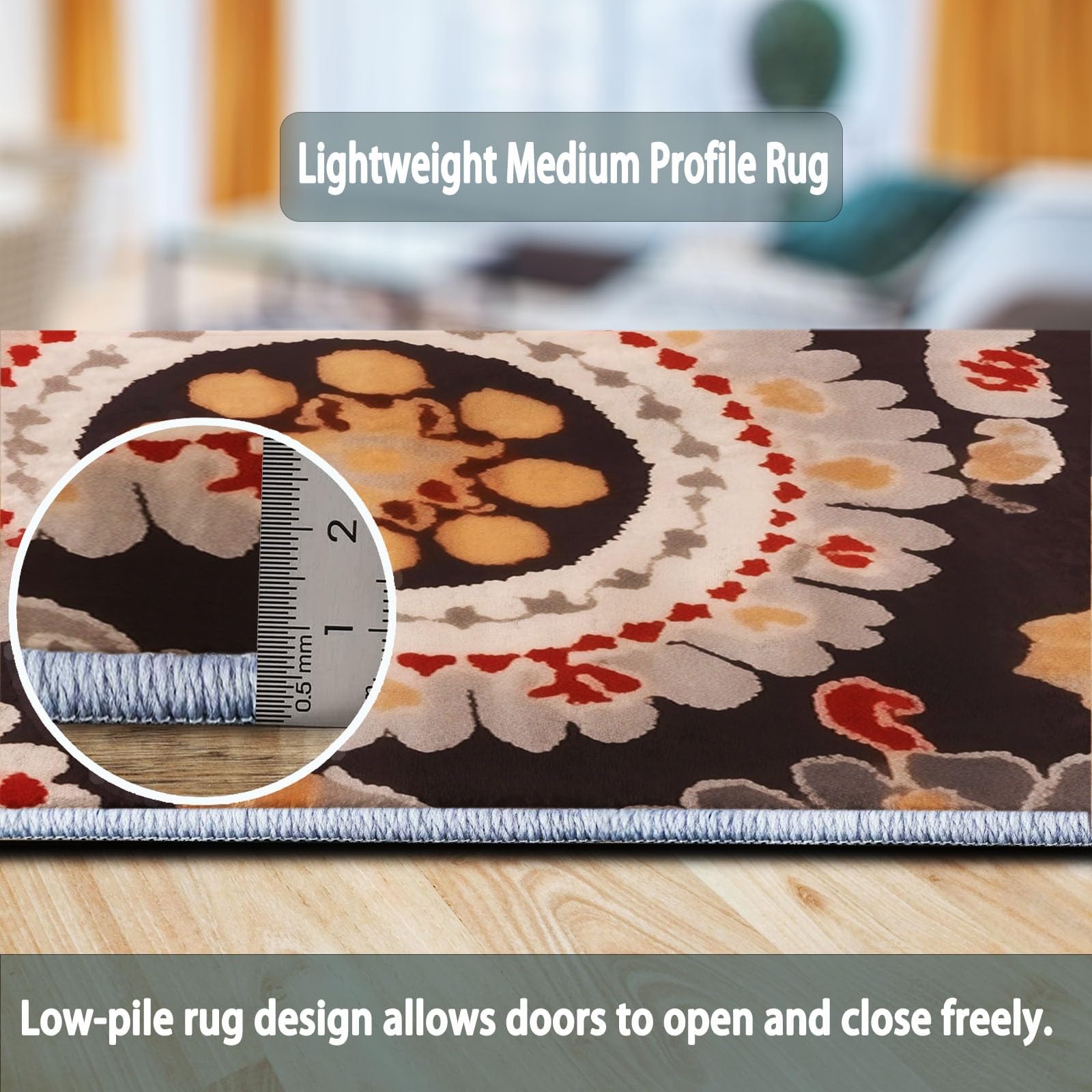 Générique Lavable Tapis Imprimé Marron Foncé - Traditionnel Floral Mandala Motif Moderne Flanelle Antidérapant Tapis, 160 x 230 cm Moquette Décoration pour Salon Chambre Cuisine