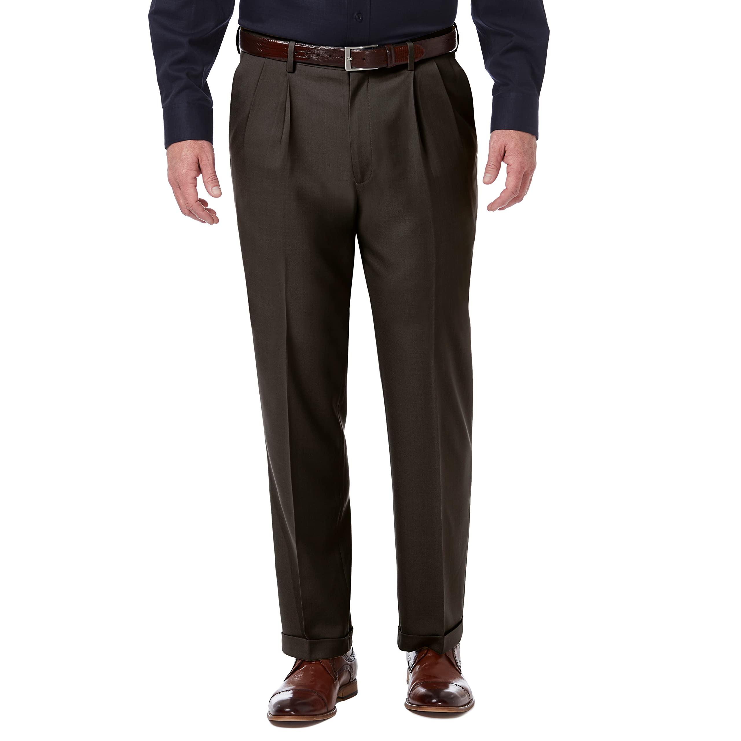 Haggar Men's Premium Comfort Classic Fit Pleat Front Pant Reg. and Big & Tall Sizes Dress, Dark Chocolate, 38W / 34L