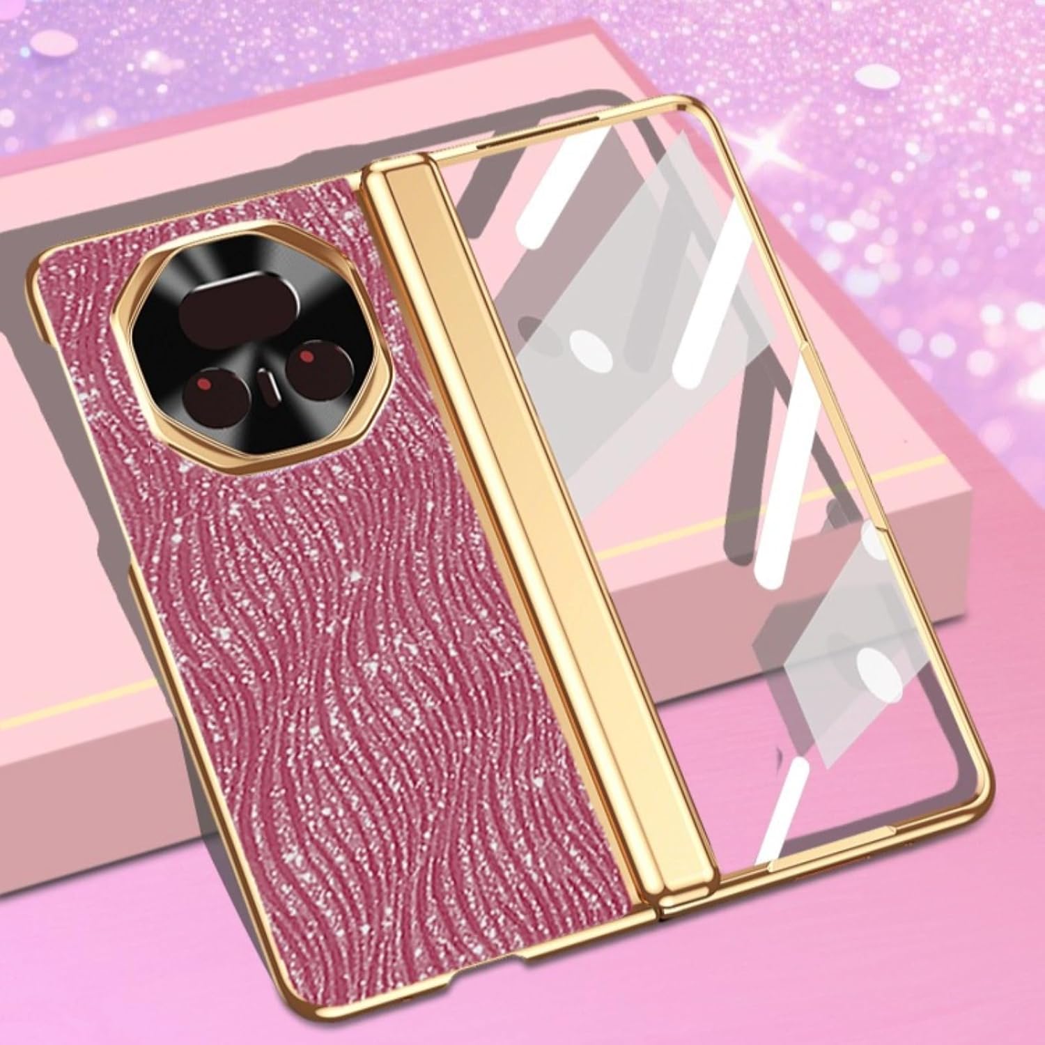 Case for Honor Magic V5, Luxury Glitter Leather Shockproof Case with Built-in Screen Protector, Lightweight, Hinge Protection, Electroplated Frame (Purple)
