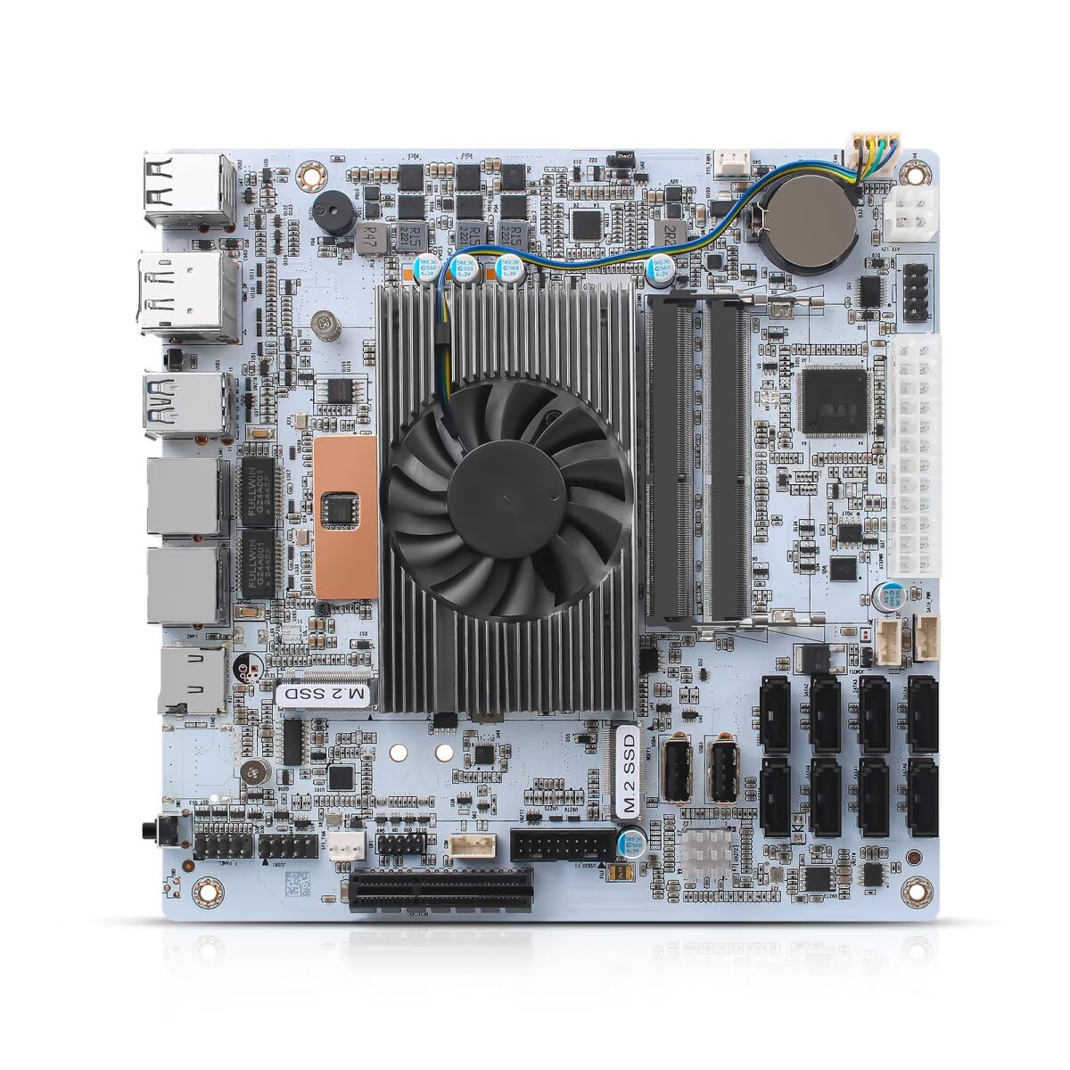NAS Mainboard Low Power Core i5 8265U, 8×SATA3.0 Mini ITX Motherboard, Computer Board 2xNVMe(PCle3.0 x2), Barebone No Ram No SSD, 2 x 2.5GBE LAN, TF Card, Dual Display
