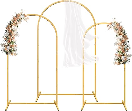 Arch Backdrop Stand Set of 3, Gold Metal Arched Frame 7.2FT, 6.6FT, 6FT for Wedding Birthday Party Baby Shower Photo Booth Background Decor