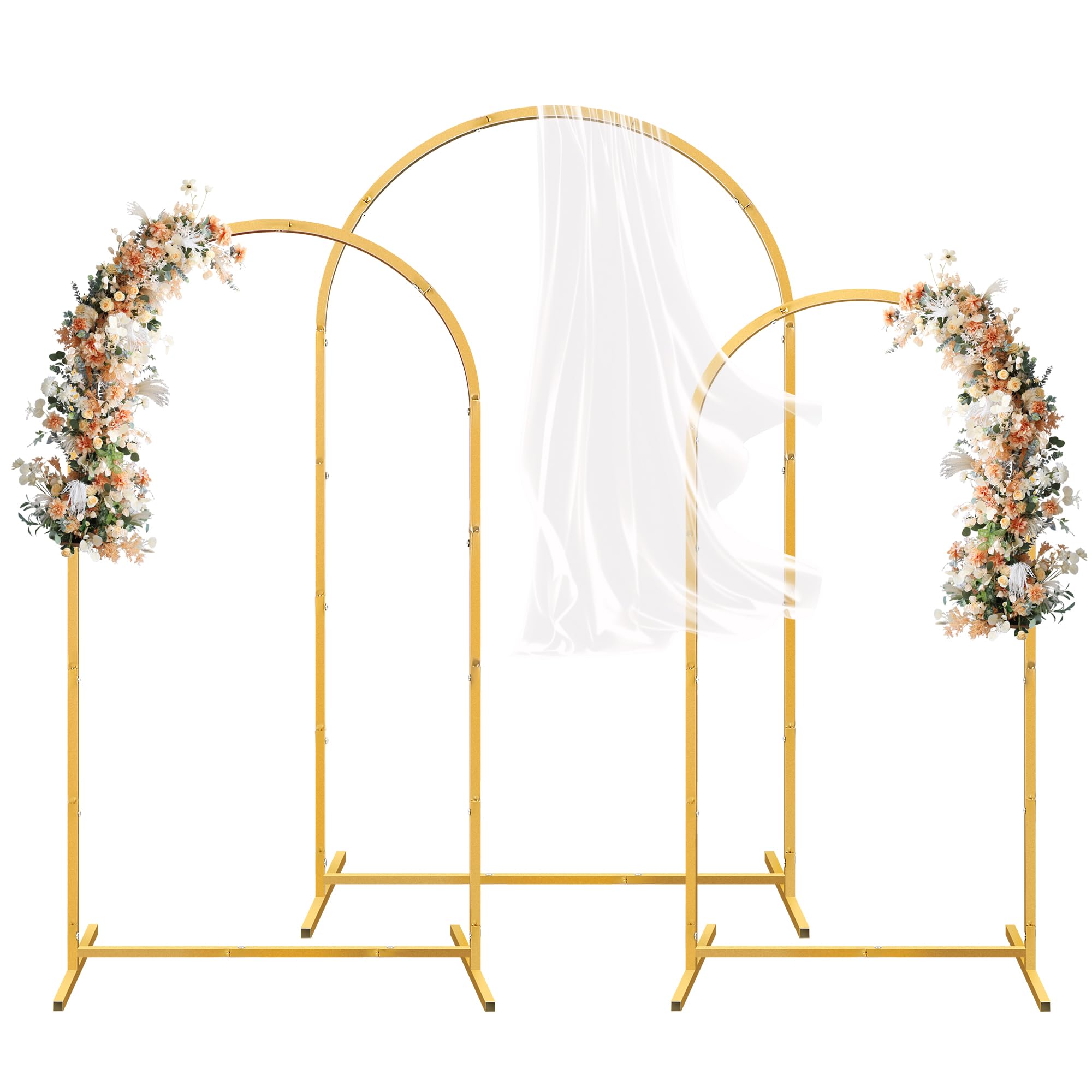 Arch Backdrop Stand Set of 3, Gold Metal Arched Frame (7.2FT, 6.6FT, 6FT) for Wedding Birthday Party Baby Shower Photo Booth Background Decor