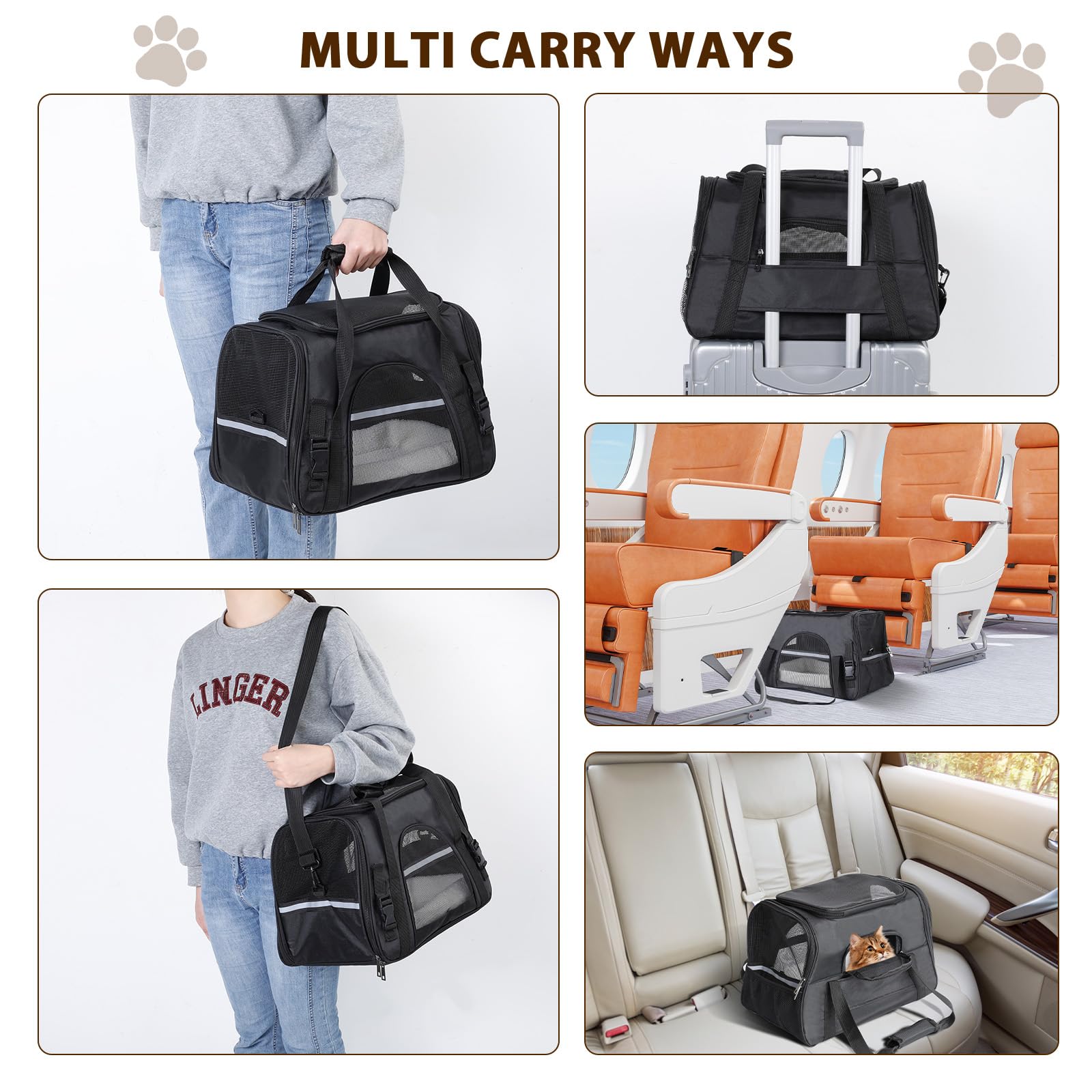 Romon Transportín Gato Perro, Transportin Perro Pequeño Cat Carrier, Bolsa Transporte Transpirable para Mascotas, Transportin Perro para Pequeños Plegable Bolso Gatos Cachorros Gatitos de hasta 6 Kg