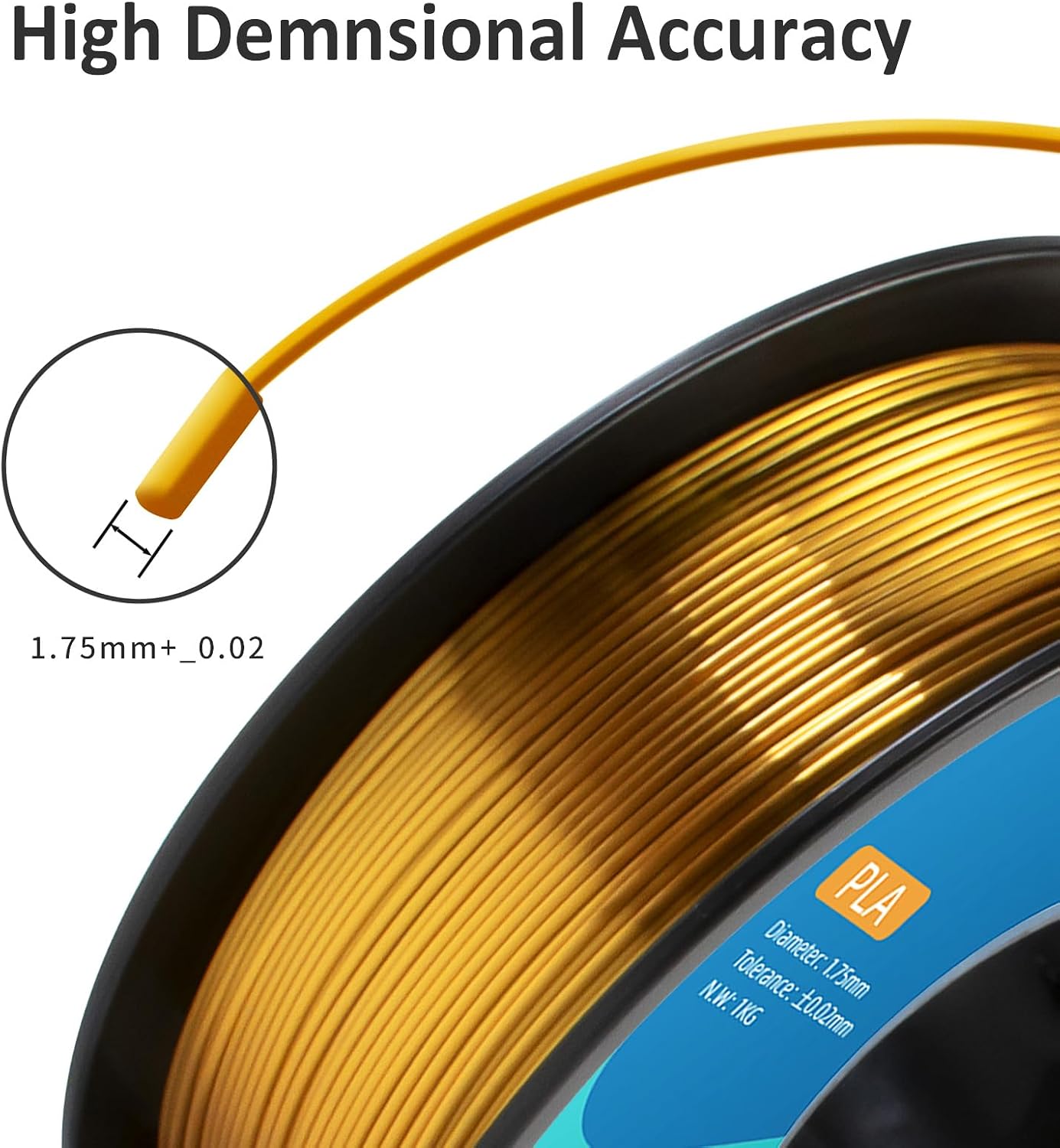  3D Printer Filament, Silk Gold Pla Filament, 1Kg(2.2lbs) Spool, 1.75mm Dimension Accuracy +/- 0.03mm, 3D Printing Filament thumbnail