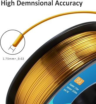 GIANTARM 3D Printer Filament, Silk Gold Pla Filament, 1Kg(2.2lbs) Spool, 1.75mm Dimension Accuracy +/- 0.03mm, 3D Printing Filament