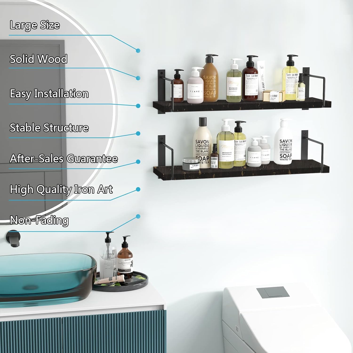 Torche, Wall Shelf | Wall Mount Float Shelf | Wall Mounted Shelf Kitchen| Wall Mount Floating Shelf for Living Room (Marvel- Granite Black) 3