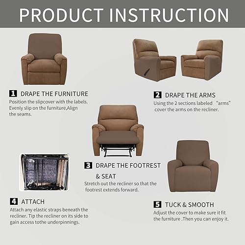 Miniatura 535 de Funda elástica para sofá reclinable de fácil colocación, Tela mezcla de poliéster Algodón, Arena