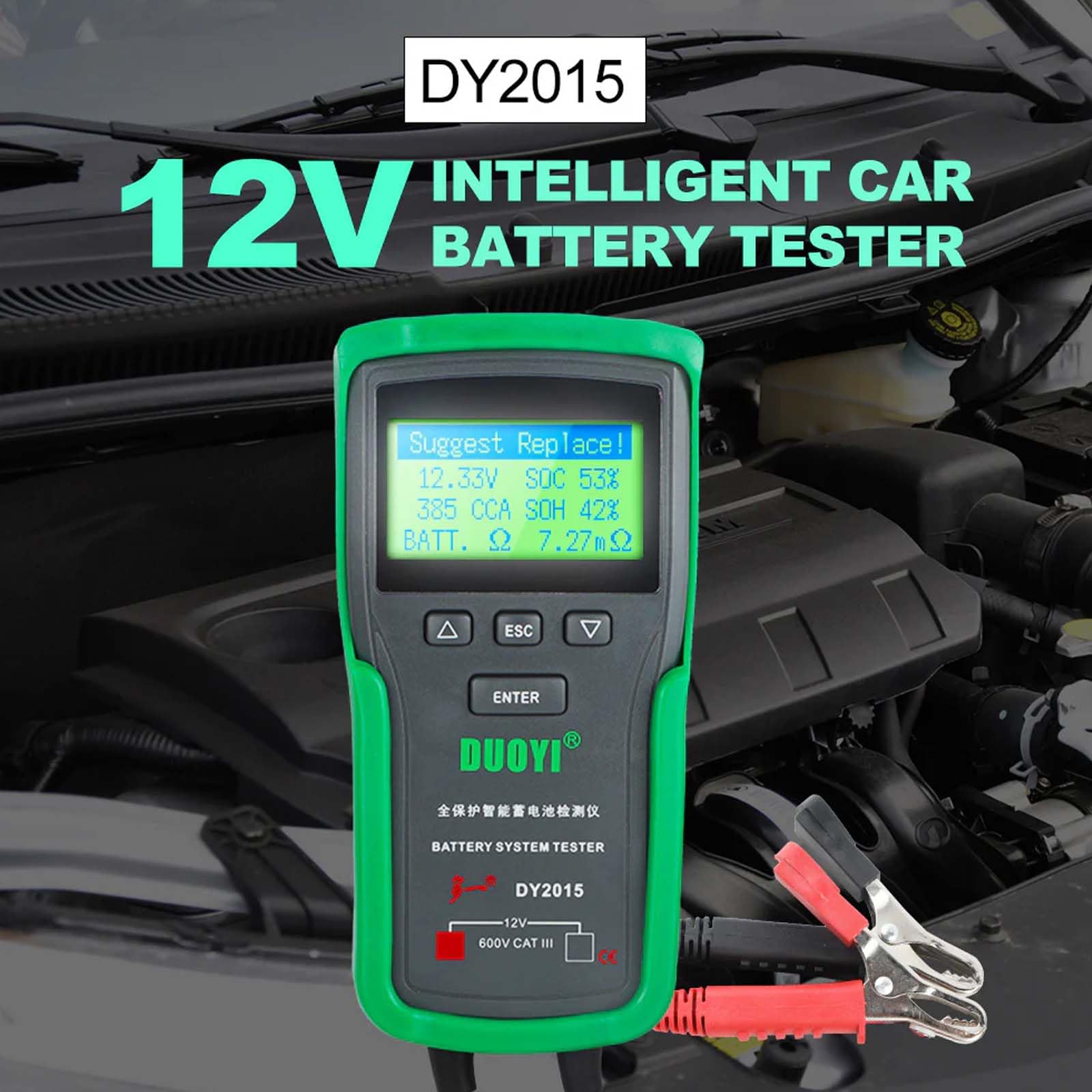 Probador de Carga de Batería para Automóvil de 12V/24V, Probador de Carga de 100-1700CCA, Probador de Alternador Automotriz, Analizador de Batería Digital (12V)