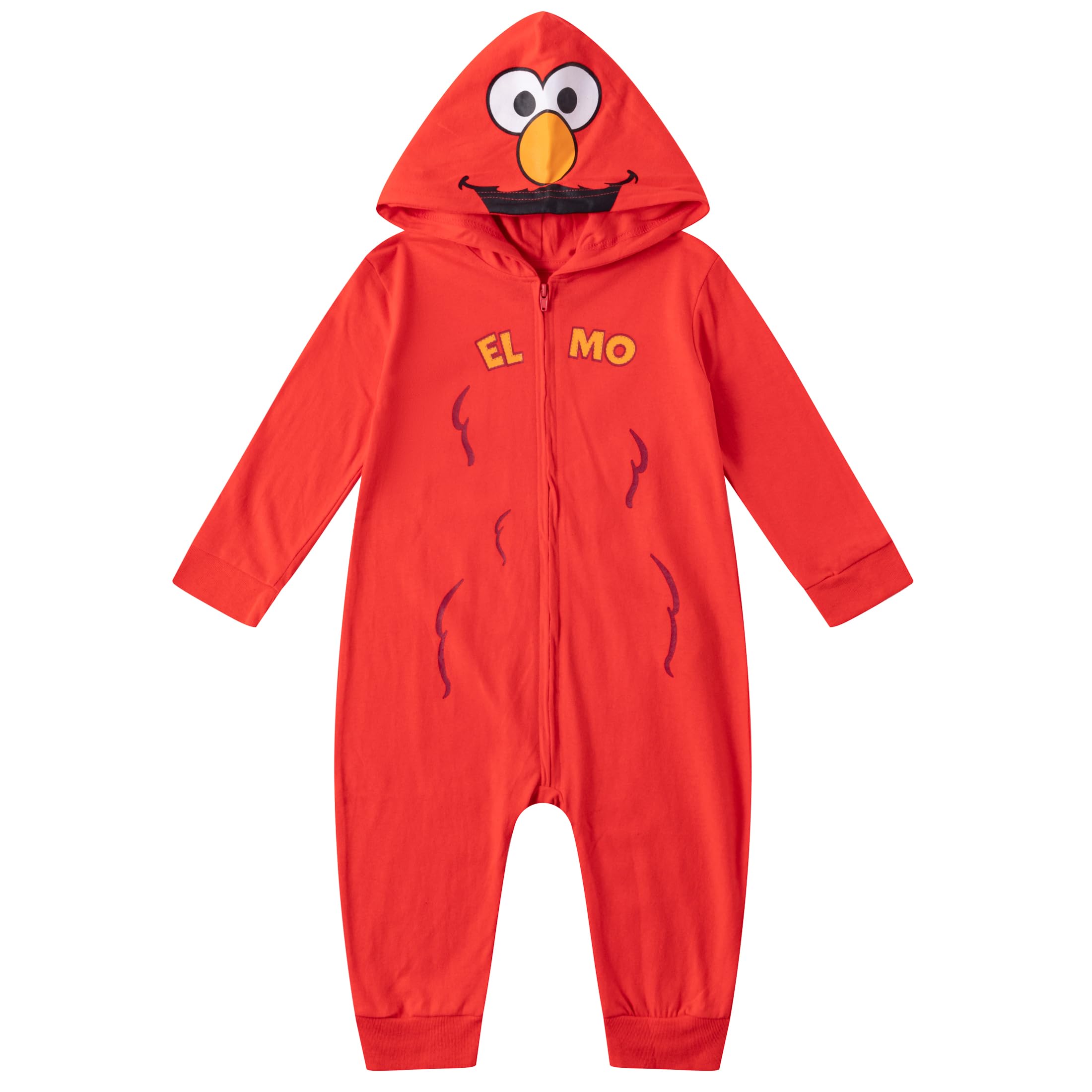 Sesame StreetBoys’ Elmo or Cookie Monster Zip Up Long Sleeve Hooded Romper for Newborn, Infant and Toddler Kids