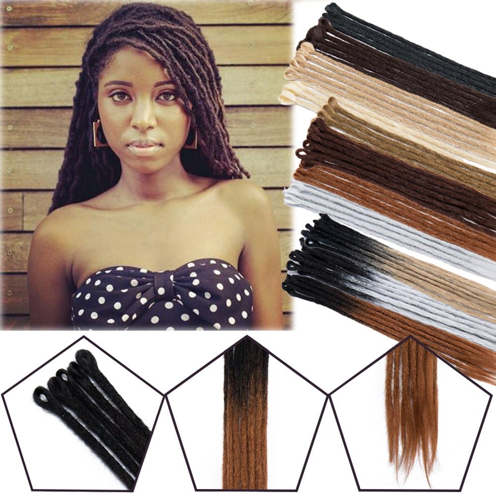 24 Inch Dreadlocks Syntheic Dreadlock Extensions Handmade Fake Dread Extension Ombre for Women Men Reggae Hip-hop Twist Crochet Braiding Long Single Ended Hair Black+ Blonde 10 Strands