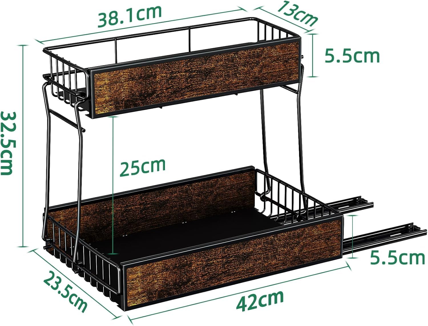 Organizer Sottolavello Cocolemon - 2 Livelli In Metallo - Estraibile - Capacità 25 Kg - Nero - Foto 6