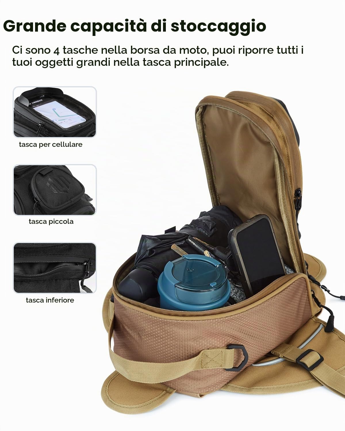 ILM Motociclo Borse Serbatoio-Oxford Saddle Marrone Borsa Per Motocicletta con Borsa Magnetica Forte