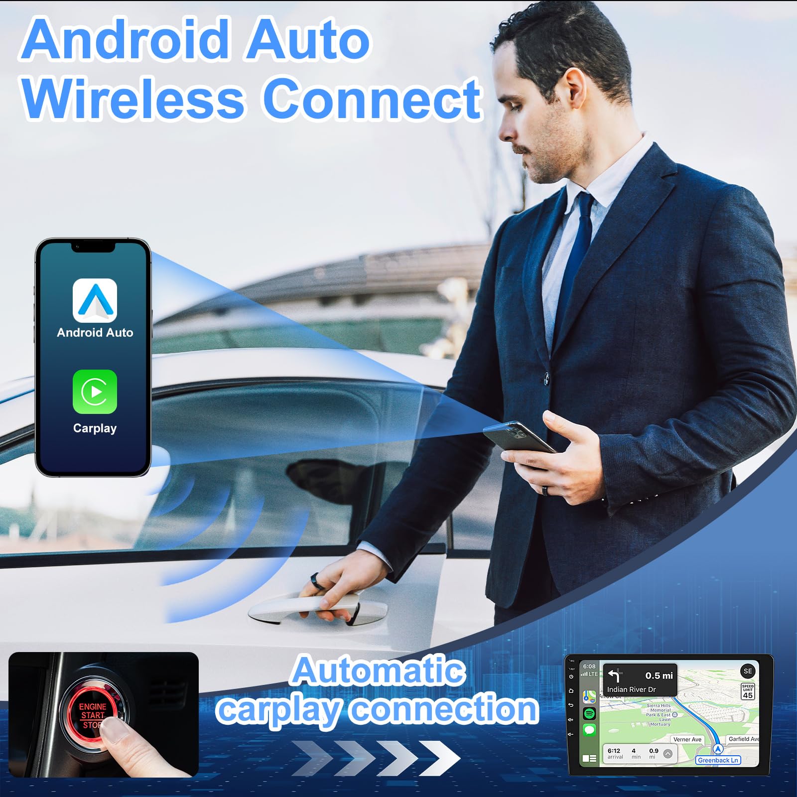 Adattatore Carplay Wireless,Adattatore Wireless 2 in 1 per Android Auto e CarPlay, Converti Android Auto Cablato in Wireless, Adatto per Auto con AA e Carplay, 5GHz WiFi USB C/A, Plug & Play