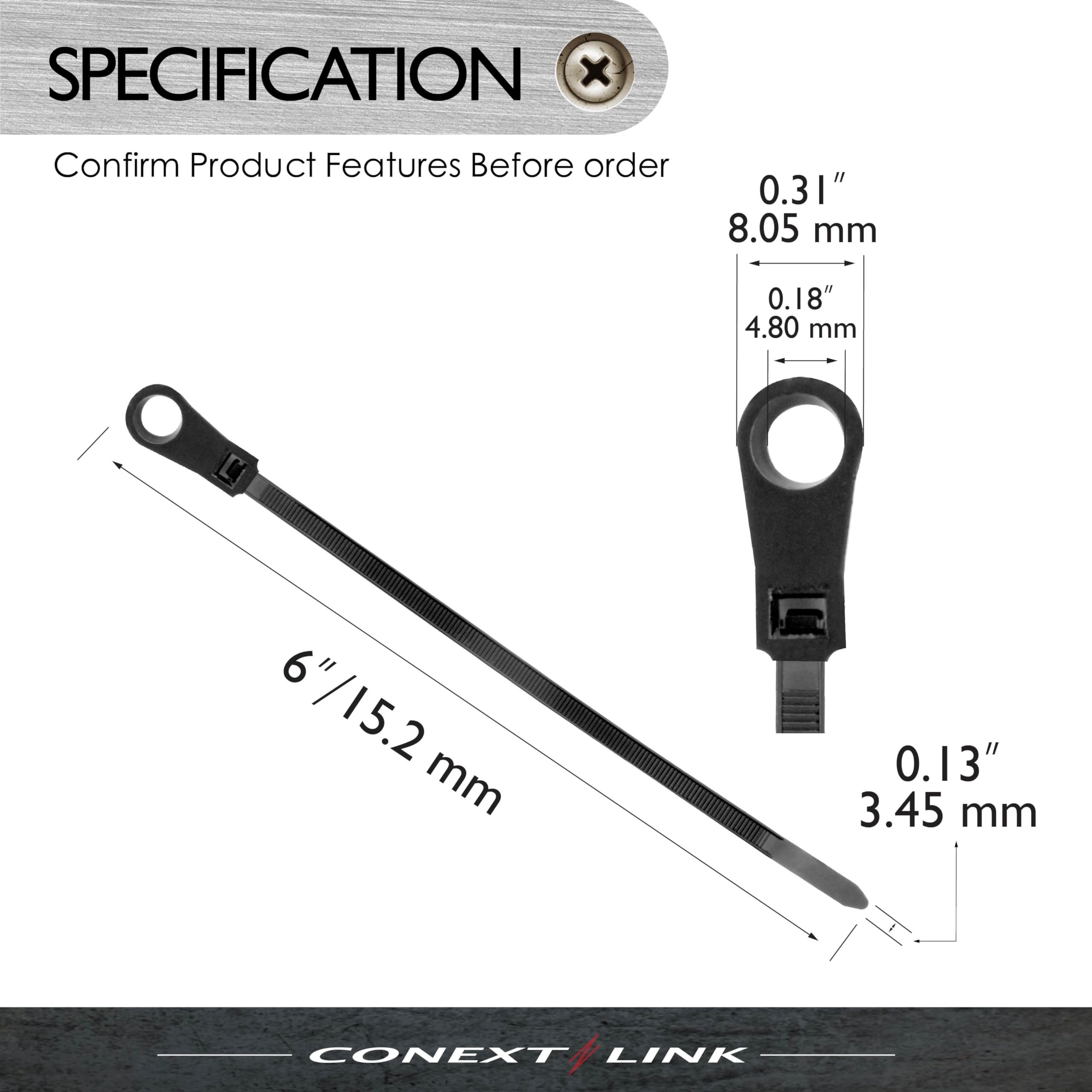 100 Nylon Cable Wire Zip Ties Mounting Hole Nail Screw 40 LBS 6" Inch Black - Image 3