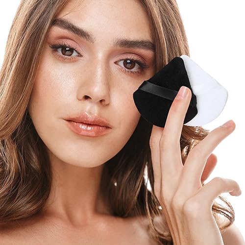 Miniatura 7 de Nuenen 100 piezas de soplo de polvo triangular para polvo, esponja cosmética de terciopelo en forma de cuña para contornear, debajo de los ojos y