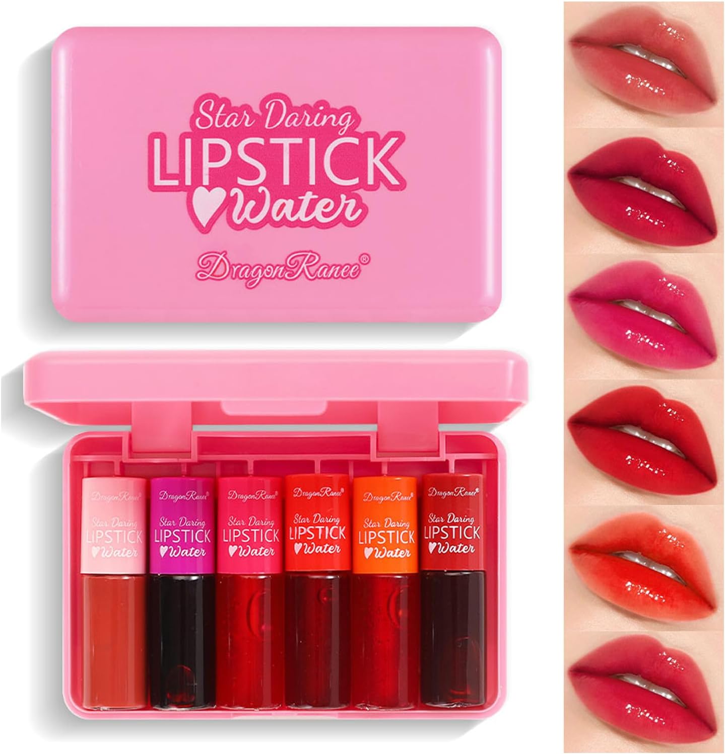 6 Colors Lip Tint Stain Mini Liquid Lipstick,Korean Velvet Lip Gloss Moisturizing,Multi-use Lip and Cheek Tint,Natural Waterproof&Long lasting Non-Stick Cup Lightweight Vivid Color,Pink