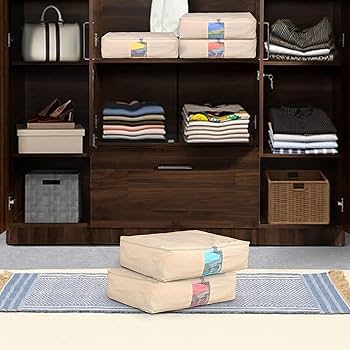 HOLLIO 4 Pcs Transparent Pvc Storage Bag For Saree Covers,Clothes, Lehenga, Blankets, Bedsheets, Toys, Docs | Wardrobe Organizer | Clear Storage Box Bag