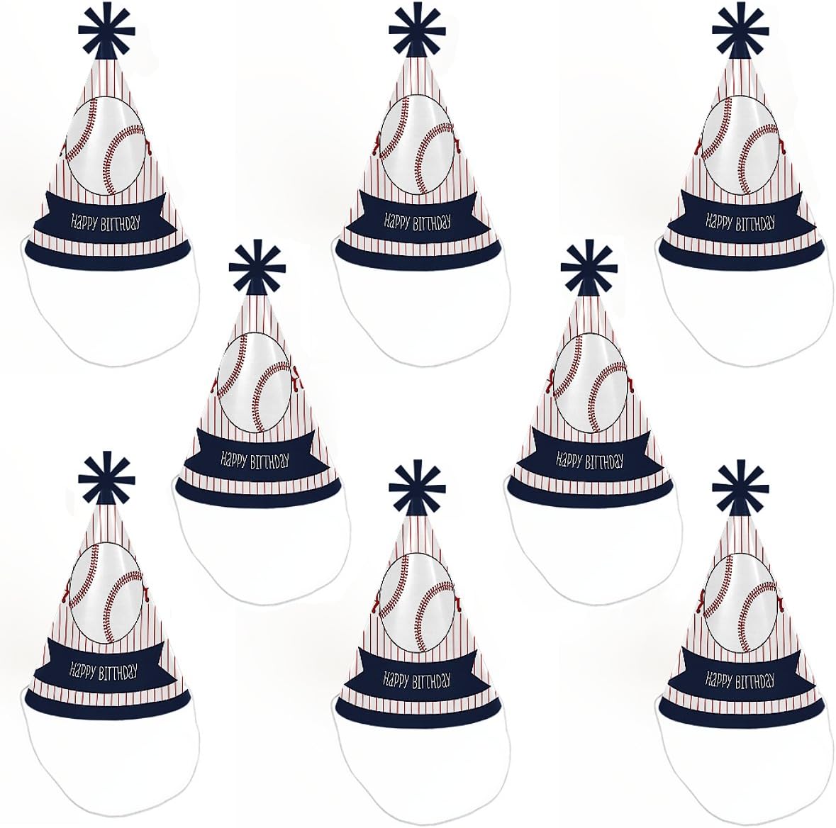 Big Dot of Happiness Batter Up - Baseball Cone Happy Birthday Party Hats for Kids and Adults Set 8 (Standard Size) - Image 5