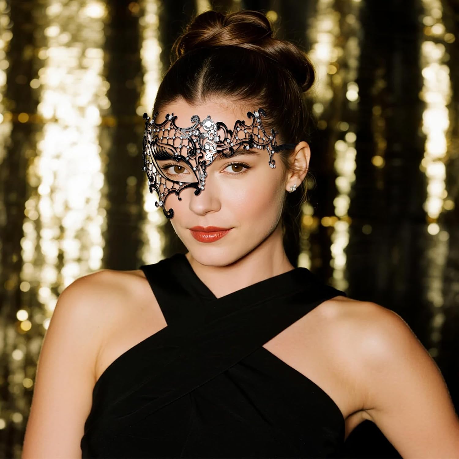 J.CARP Masquerade Mask for Women, Metal Masks with Sparkling Rhinestones, Venetian Party Mask, Carnival Decorations - Image 6