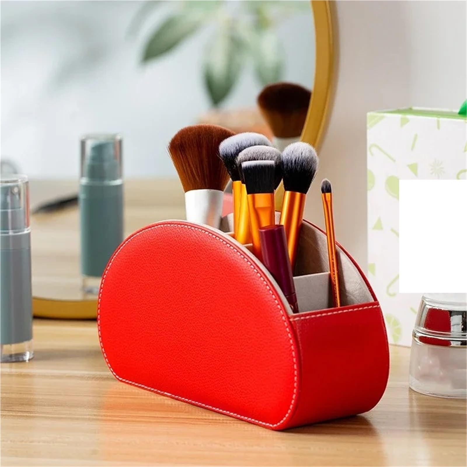 Organisateur De TéLéCommande Support de télécommande, Organisateur de contrôleur, boîte de Rangement en Cuir à 5 Compartiments et Support de télévision, boîte de Rangement de Bureau(Red)