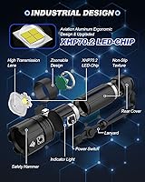 Vista 4 de Victoper Linterna Recargable, Linternas Super Brillantes de Altos Lúmenes, 5 Modos XHP 70.2 Linterna Táctica LED Impermeable de Alta Potencia