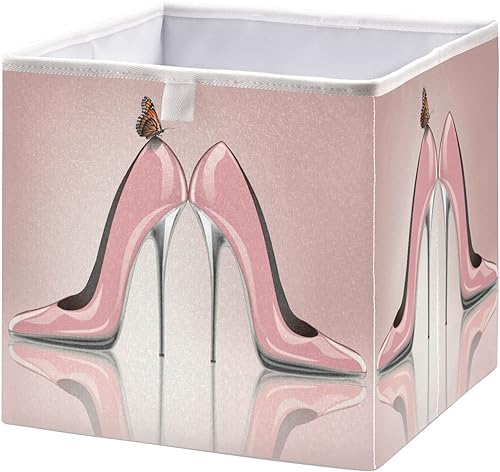 Cesta de almacenamiento de mariposa de zapatos de tacón alto rosa cesta de almacenamiento plegable para almacenamiento de ropa, caja de juguetes,