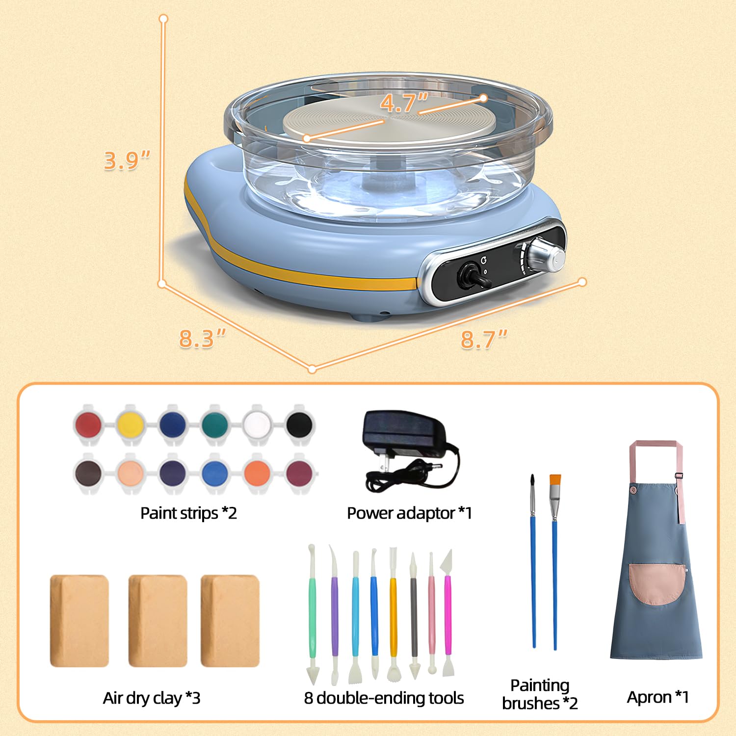 Mini Töpferscheibe Elektrisch für Kinder Anfänger - 12 cm Drehteller Zwei-Wege Drehung Töpfermaschine, Einstellbare Geschwindigkeit, Geräuscharm - Töpferset für Zuhause, Ton Werkzeug Inklusive
