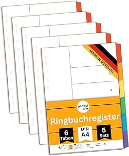 perfect line • Ordner-Register DIN-A4, 6-teilig, 5er Set, Karton, Blauer Engel zertifiziert - Made in Germany