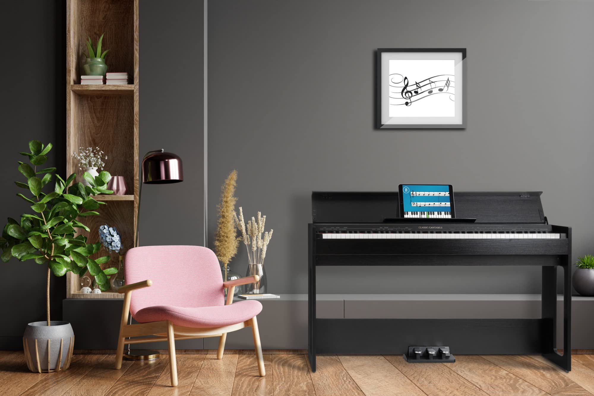 Classic Cantabile DP-S1 SM E-Piano Schwarz matt Set, Digitalpiano | 88 gewichtete Tasten mit Hammermechanik, 64-fache Polyphonie, Anschlagsdynamik in 5 Stufen einstellbar, 1 interner Demo-Song