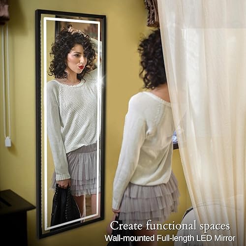 Miniatura 6 de LUXFURNI Espejo de longitud completa de 63 x 20 pulgadas con luces, espejo de cuerpo completo con 22 bombillas LED, espejo grande de pie, espejo de