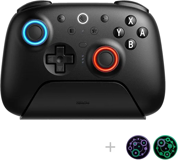8Bitdo Ultimate 2 Bluetooth Controller with TMR Joysticks, Switchable Hall Effect/Tactile Triggers, Vibration, Motion Control, RGB Fire Ring and Back Buttons for Switch/Switch 2 & Windows PC - Black